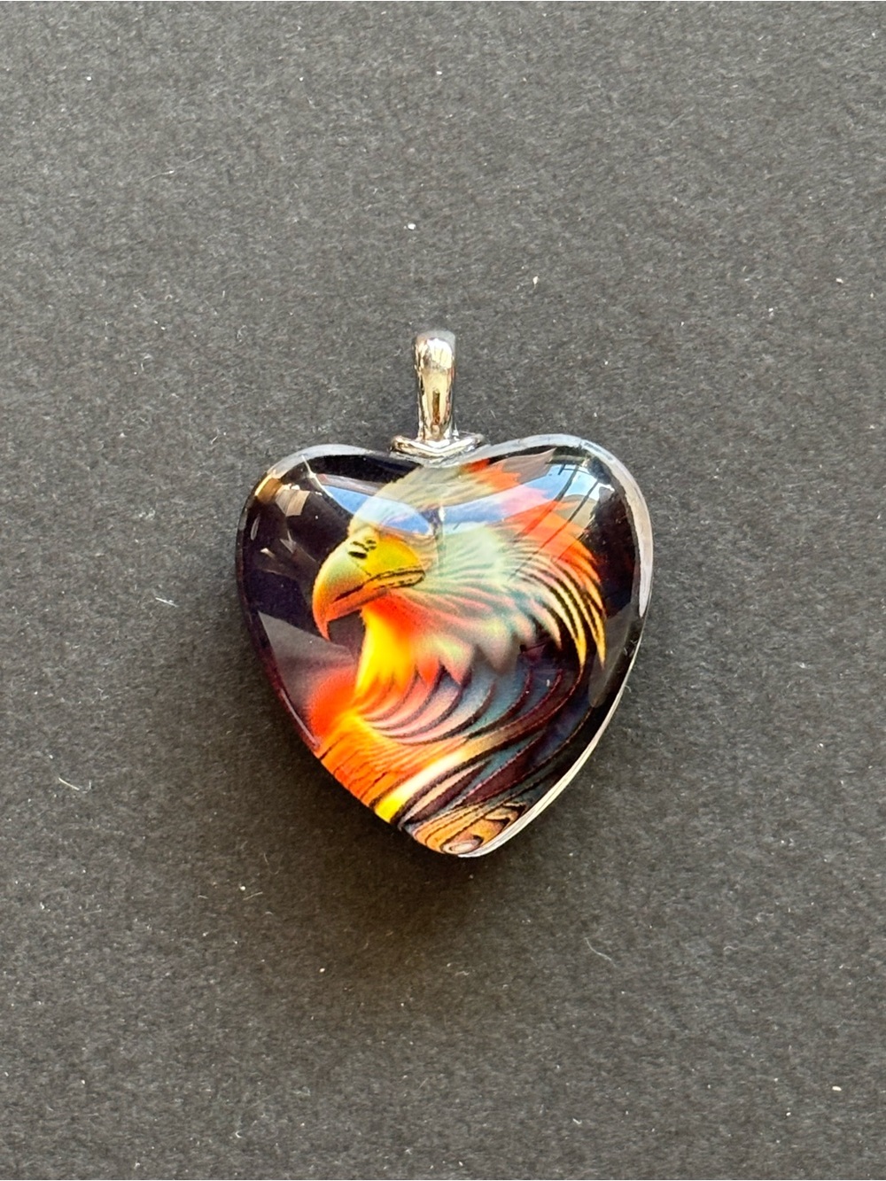 Heart Glass Pendant with I Love You Always Inscription | Colorful Eagle Design